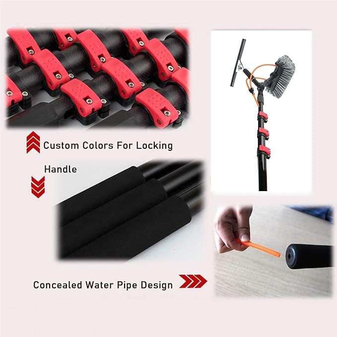 Window Cleaning Rod, PV Panel Cleaning Extendable Cleaner Roof Cleaning Tool for Cleaner Roof PV Panel Cleaning, 30cm Brush Head, 8m Rod.,5.4M/18FT