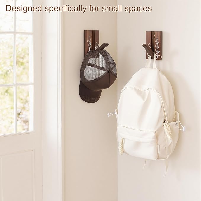 Rustic Folding Wall Hooks: Decorative Wooden Coat Hooks 2Pack Mounted