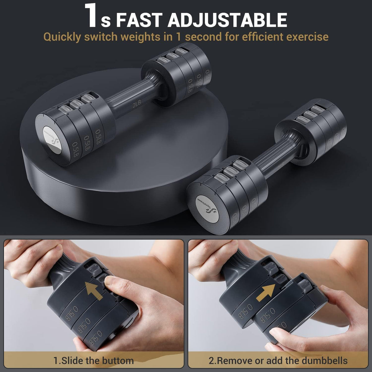 Sportneer Adjustable Dumbbells Hand Weights Set: 5 lb Dumbbell Set of 2 Each 2lb 3lb 4lb 5lb Free Weights Fast Adjust Weight 4 In 1 Weights Dumbbells Set for Women Men Home Gym Exercise Training