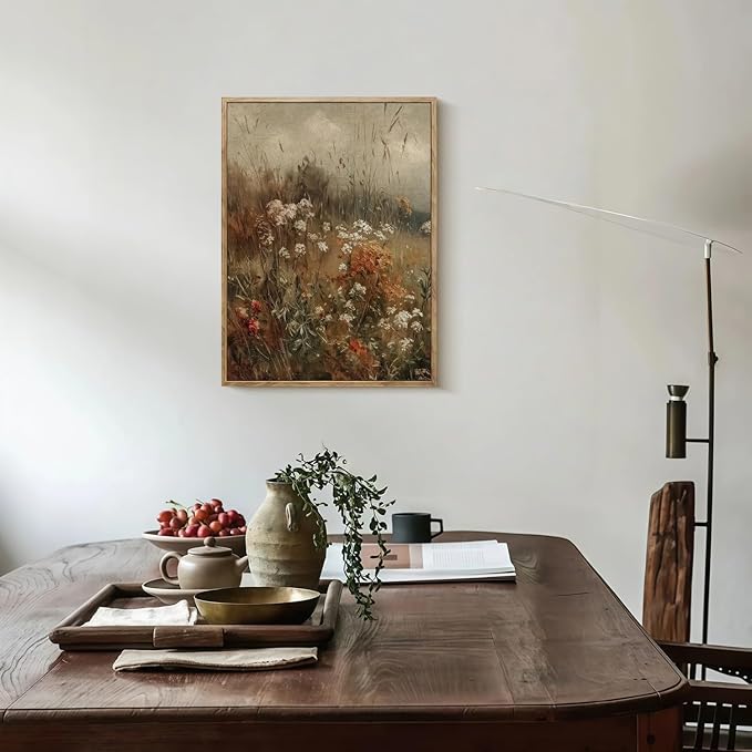 Vintage Canvas Wall Art Flowers Wall Decor Landscape Countryside Wildflowers Oil Painting Farmhouse Picture Modern Print Rustic Floral Prints Living Room Bedroom Bathroom 12x16 Inch Framed