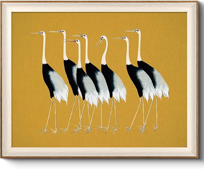 VIYYIEA Framed Wall Art for Living Room, Cranes Canvas Prints, Vintage Home