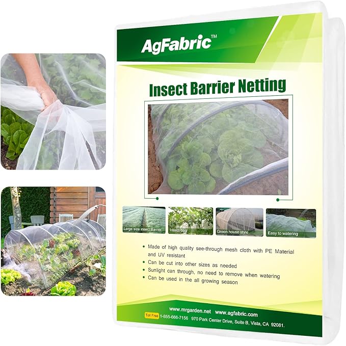 Agfabric Garden Netting 5'x50' Insect Pest Barrier Bird Netting for Garden Protection,Row Cover Mesh Netting for Vegetables Fruit Trees and Plants,White