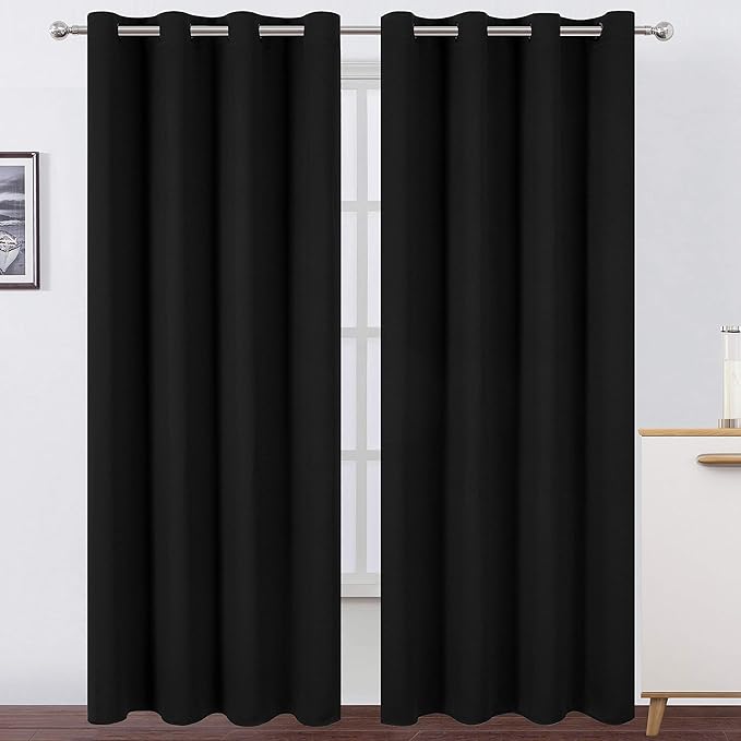 LEMOMO Blackout Curtains 66 x 84 inch/Black Curtains Set of 2 Panels/Thermal