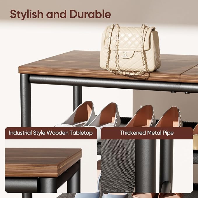 Mavivegue Metal Shoe Rack, 5 Tier Shoe Organizer with MDF Board and Non-Woven Fabric, Shoe Rack for Entryway and Closet,Industrial, Rustic Brown