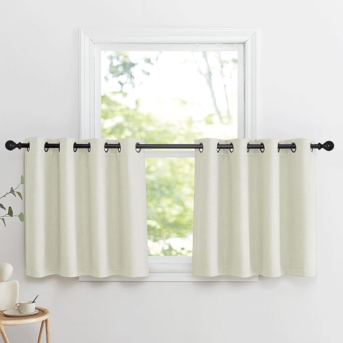 NICETOWN Natural Faux Linen Blackout Curtain Panels 24 inch Long, Thermal