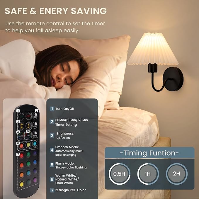 Rechargeable Battery Operated Wall Sconce Sets of 2, 15 Colors Wireless