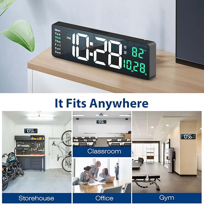 Digital Wall Clock Large Display, Auto Brightness Dimmer Reloj De Pared