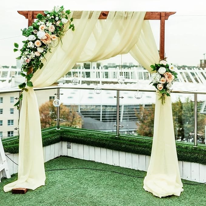 Wedding Arch Draping Fabric Beige Arch Drapes Sheer Backdrop Curtain for Ceremony Photo Wedding Decor 19Ft Length x 28" Width 6 Panel