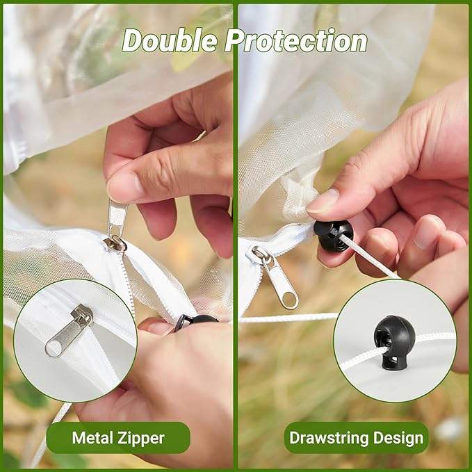 4 Pack Fruit Tree Netting Covers with Zipper & Drawstring – 5.9x5.9FT Ultra-Fine Mesh Garden Netting – Insect & Bird Barrier for Tree, Plant & Crop Protection