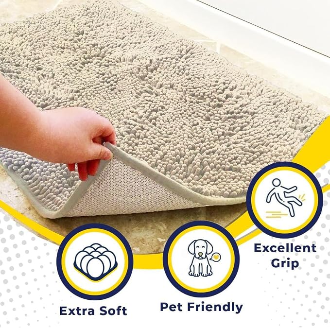 Muddy Mat® | Super Water Absorbent Door Mat Indoor, Microfiber Quick Dry Chenille Entryway Rug, Slip Resistant Front Door Mat, Indoor Mats for Entryway, Machine Washable Pet Rug, Ivory 20" x 30"