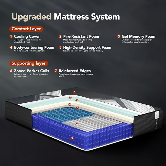 Queen Mattress 10 Inch,Lechepus 5-Zone Medium Firm Mattress with Lumbar & Shoulder Support, Hybrid for Pressure Relief,Edge Support & Motion Isolation, Fiberglass Free & CertiPUR-US