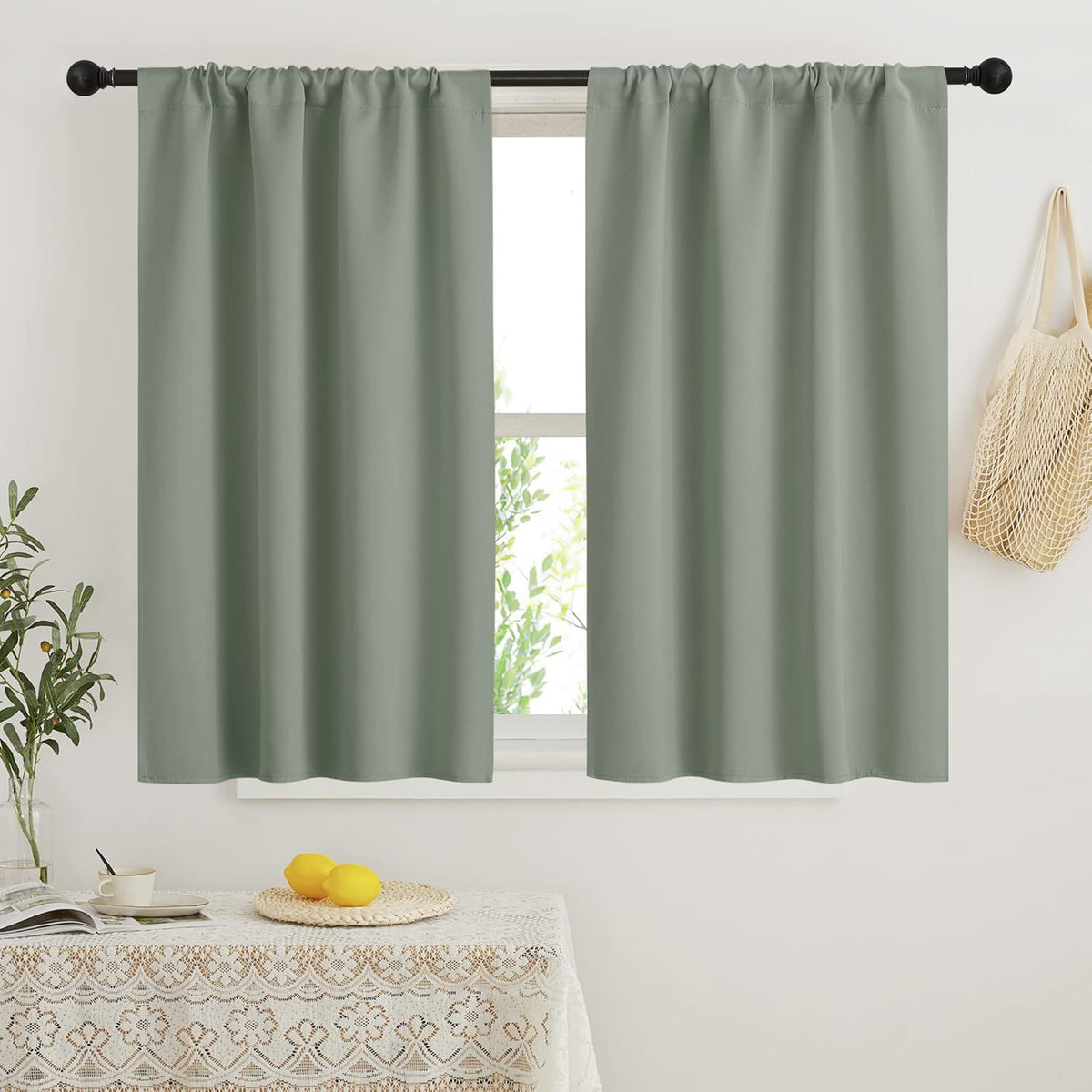RYB HOME Blackout Curtains for Small Window - Thermal Insulated Privacy Curtains Shades for Kitchen Bathroom Cafe Dorm Loft, W 34 x L 45 inch per Panels, Sea Green, 2 Pcs