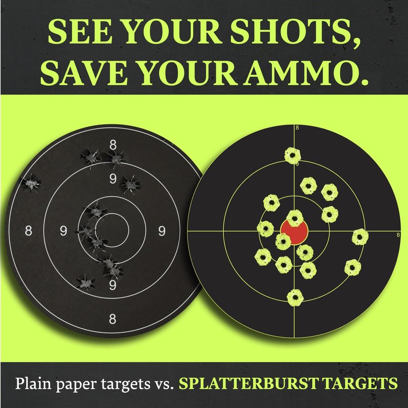 Splatterburst Targets - 18 x 24-4 inch Bullseye Splatter Target - Easily See Your Shots Burst Bright Fluorescent Yellow Upon Impact - Made in USA (50 Pack)