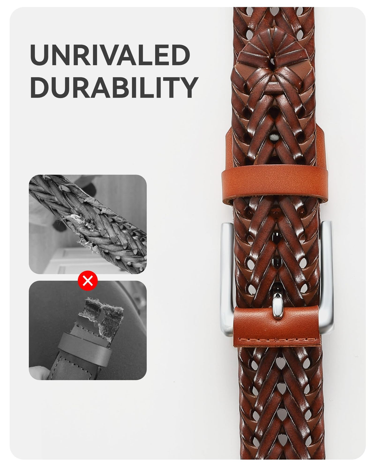 CHAOREN Mens Braided Leather Belt, Casual Woven Leather Belt for Men 35mm Width for Dress Jeans Golf