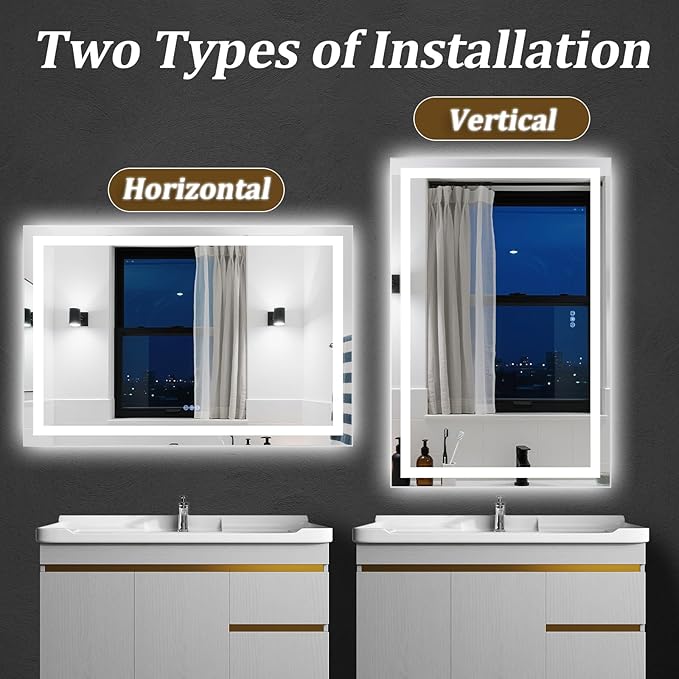 LED Bathroom Mirror with Lights, Backlit + Front Lit, 3 Color Modes, Memory