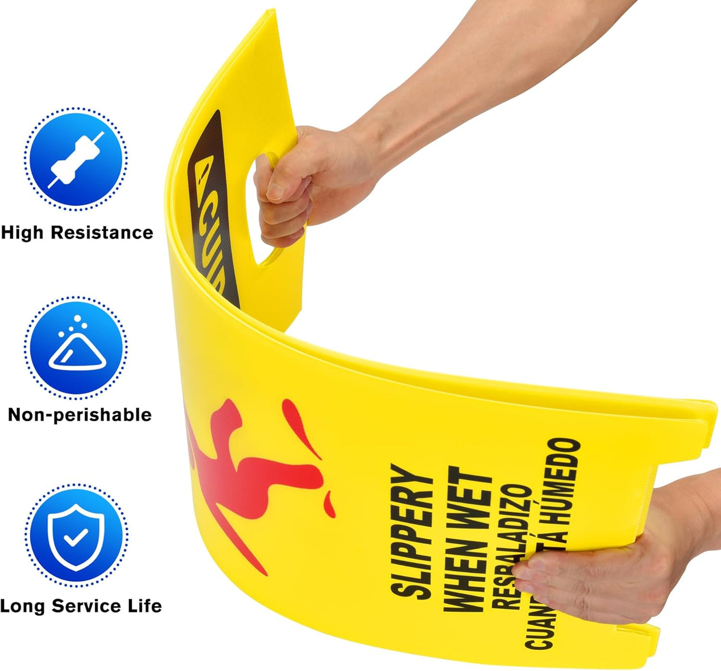 MATTHEW CLEANING 25'' Industrial Wet Floor Sign 12 Pack 2-Sided Durable Corrugated Plastic Birght Yellow Multilingual Warning Signs Commercial Caution Wet Fold-out Floor Signs For Indoors