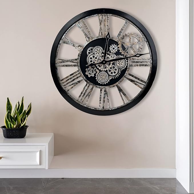 The B-Style Large Real Moving Gears Wall Clock 30 inch Rustic Retro Industrial