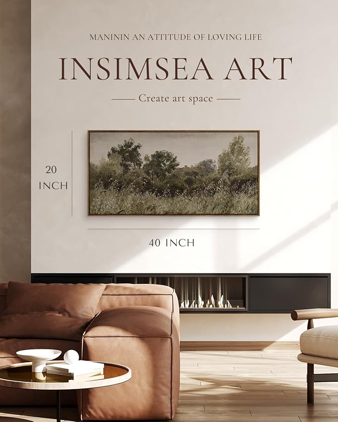 InSimSea Extra Large Framed Vintage Wall Art, Living Room Country Farmhouse Decor, Grassland Landscape Paintings, Canvas Prints, Retro Scenery Long Picture for Bedroom Above of Bed,20x40inch