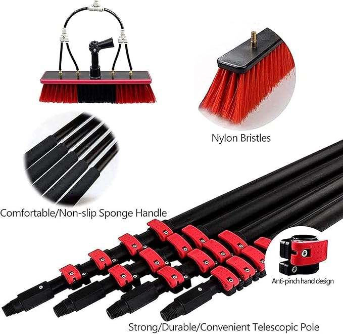 Photovoltaic Panel Cleaning 3.6-11M Water Fed Telescopic Brush Window Clean Extendable Cleaner Conservatory Roof Cleaning Tools Photovoltaic and Solar Panels Cleaner Kit,20ft/6m