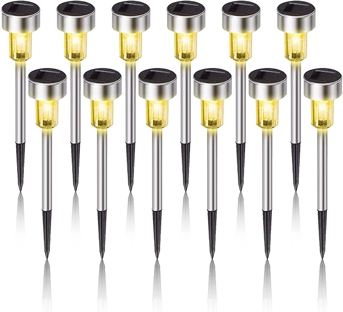 Dream Master Solar Lights Outdoor Waterproof, Stainless Steel LED Landscape Lighting, Solar Garden Lights, Outdoor Christmas Decorations for Yard, Pathway, Walkway, Patio, Lawn - 12Pack(Warm White)