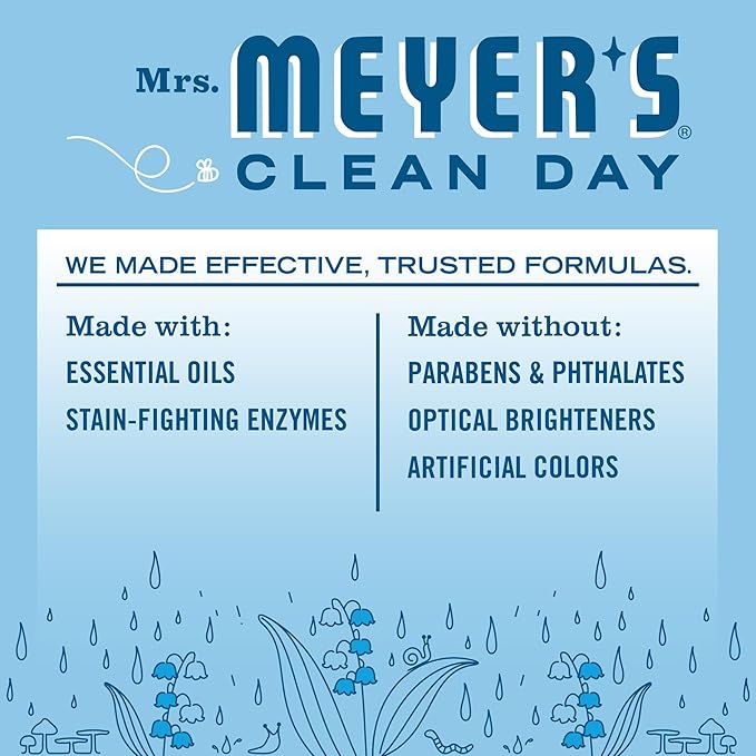 MRS. MEYER'S CLEAN DAY Liquid Laundry Detergent, Infused with Essential Oils, Rain Water, 64 oz - Pack of 2 (128 Loads)