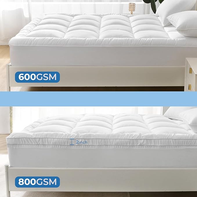 YUGYVOB King Mattress Topper - 600GSM Extra Thick Cooling & Breathable Mattress Pad with Deep Pocket 8"-21" & Soft Down Alternative Filling, White