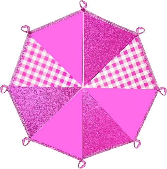 Hot Pink Buffalo Plaid Party Decorations Pennant Banner Flag Hot Pink Glitter Paper Triangle Hanging Bunting for Birthday Bachelorette Baby Shower Anniversary Wedding Bridal Shower Hen Party Supplies