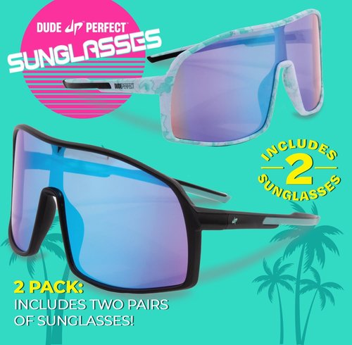 Dude Perfect Sunglasses - 2-Pack Black & Camo | Sporty, Durable UV-Protective Shades for Active Kids