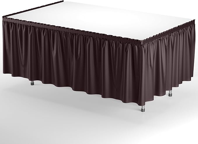 Exquisite Ruffle Table Skirt Brown 48 Pack 14 Ft Long Table Skirts for Rectangle Tables 6ft Plus or Round Tables Skirts with Adhesive Strip for Gender Reveal Decor & Happy Birthday Parties