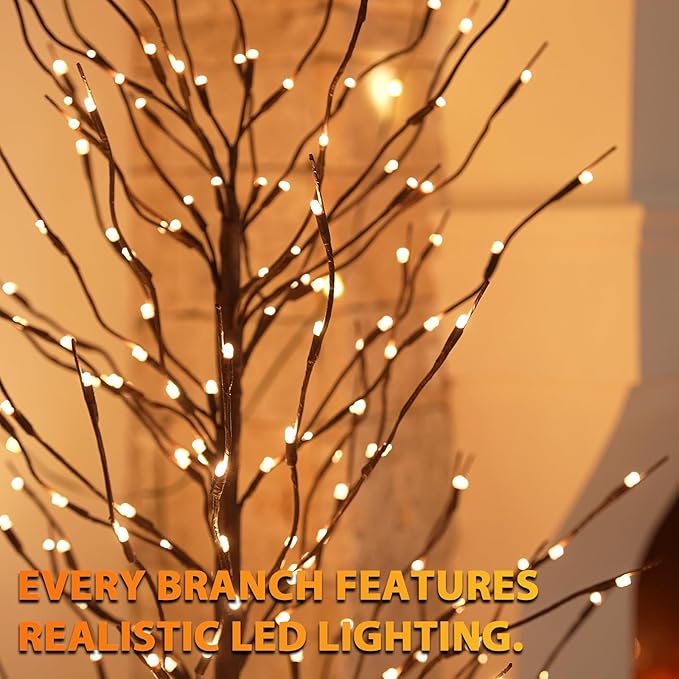 3ft & 5ft & 6ft Twinkling Twig Trees Set, with Warm White Lights, Indoor Outdoor Christmas & Wedding Decor(3 Sizes Pack)