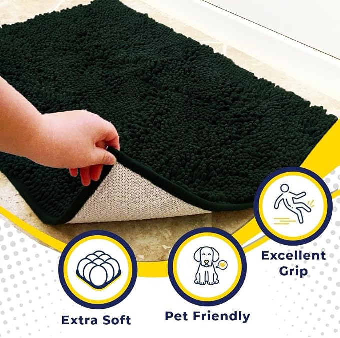 Muddy Mat® | Super Water Absorbent Door Mat Indoor, Microfiber Quick Dry Chenille Entryway Rug,Slip Resistant Front Door Mat,Indoor Mats for Entryway,Machine Washable Pet Rug, Hunter Green 16" x 24"
