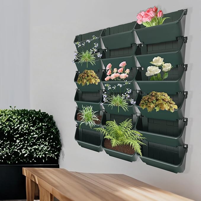 Vertical Wall Planter with 18 Pots, Hanging Garden Plant Flowerpot Holder