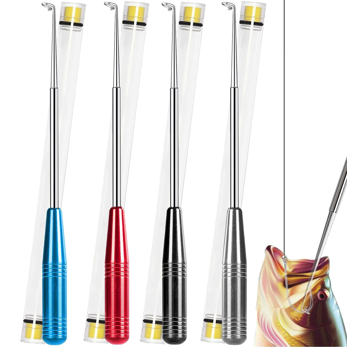 Fish Hook Remover Tool, Fishing Hook Quick Removal Descending Device, Fishing Gear Security Equipment Kits for Adult, Hook Extractor Accessories Detacher Tools with 4PCS Storage Tube