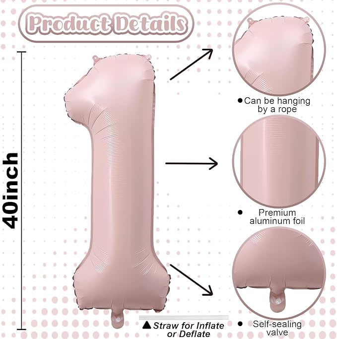 Pastel Pink 12 Balloons Number for Girls, 40'' Self Inflating Number 12 Balloon, Big Light Blush Pink Foil 1 & 2 Helium Balloon for Women Boho Coquette 21st 12th Birthday Party Anniversary Decorations
