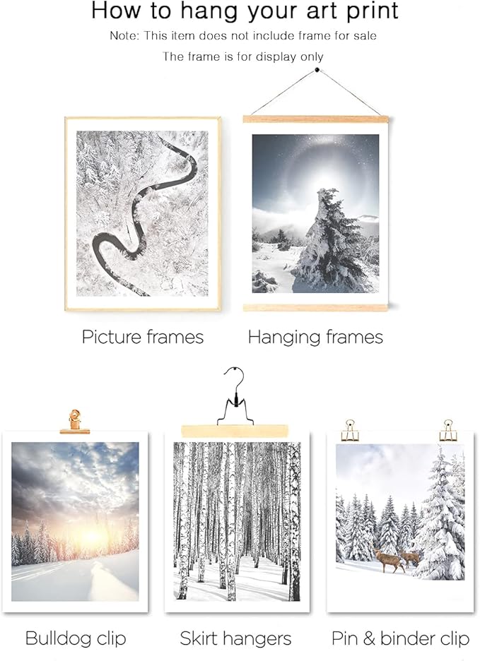HoozGee Winter Wall Art Prints Set of 6 Canvas Print Artwork Sun Poster Ice Lake Snow Forest Frost Deer Pictures Photography Photo Bedroom Art Wall Decor (8"x10" UNFRAMED, Winter Art)