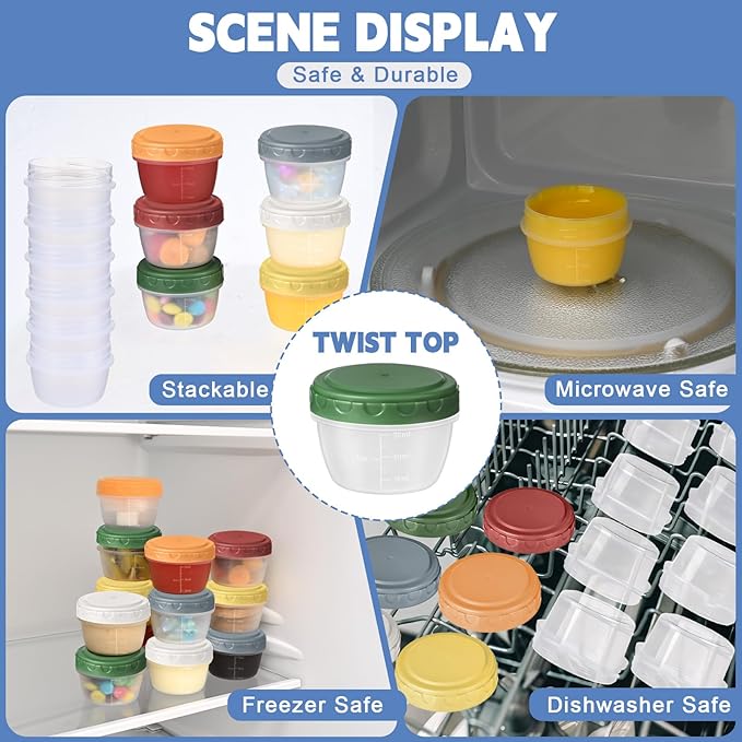 6pcs 2 oz Salad Dressing Container, Reusable Condiment Containers Sauce Cups with Leak-proof Lids, Small Plastic Food Storage Dip Containers for Lunches, Freezer, Microwave & Dishwasher Safe