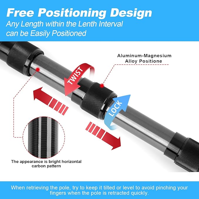 Carbon Fiber Pool Pole, Professional Ultralight Pool Poles 4.6 to 15 FT, Telescoping Lightweight Pool Cleaning Pole, Heavy Duty Pool Pole for Skimmer Net, Brush, Vacuum Head 15FT