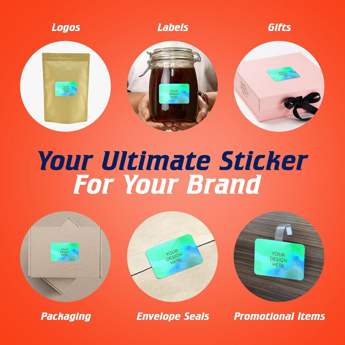 100 Custom Vinyl Stickers - Upload Your own Image, Text, Design, Logo - Personalized Logo Labels for Handmade, Packaging, Bottle, Jars, Candle, Brand Stickers (Blue Green, 4x2)