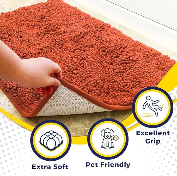 Muddy Mat® | Super Water Absorbent Door Mat Indoor, Microfiber Quick Dry Chenille Entryway Rug, Slip Resistant Front Door Mat, Indoor Mats for Entryway, Machine Washable Pet Rug, Coral 20" x 48"