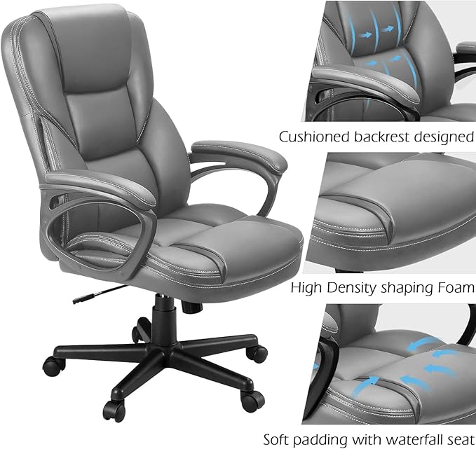 Furmax Office Executive Chair High Back Adjustable Managerial Home Desk Chair, Swivel Computer PU Leather Chair with Lumbar Support (1, Gray)