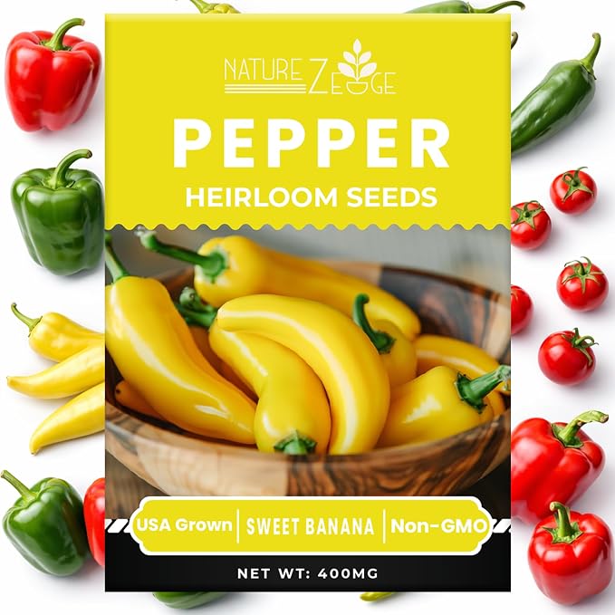 Sweet Pepper Seeds for Planting, Sweet Banana Pepper Seeds, Pepperoncini, Sweet Cherry Pepper Seeds, California Wonder Bell Pepper, and Anaheim, Heirloom Pepper Seed Assortment, Non-GMO