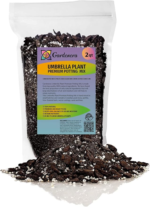 Premium Potting Mix for Umbrella Plants by Gardenera - Unlock The Secret to Healthy and Vibrant Foliage - 2 Quart