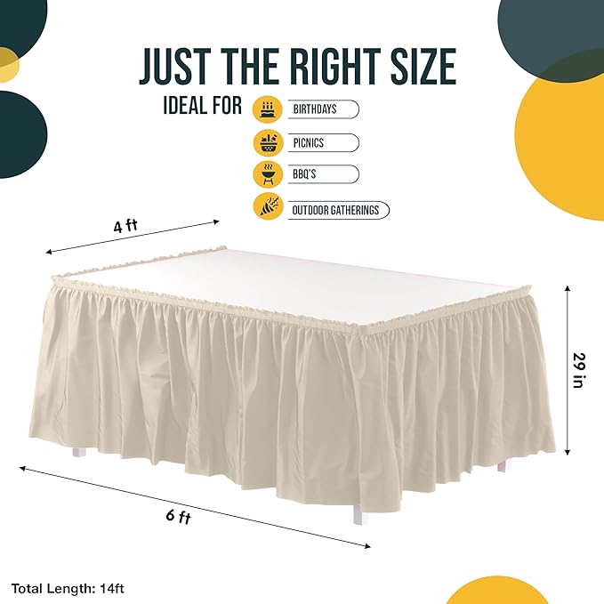 Exquisite Ruffle Table Skirt Ivory 6 Pack 14 Ft Long Table Skirts for Rectangle Tables 6ft Plus or Round Tables Skirts with Adhesive Strip for Gender Reveal Decor & Happy Birthday Parties