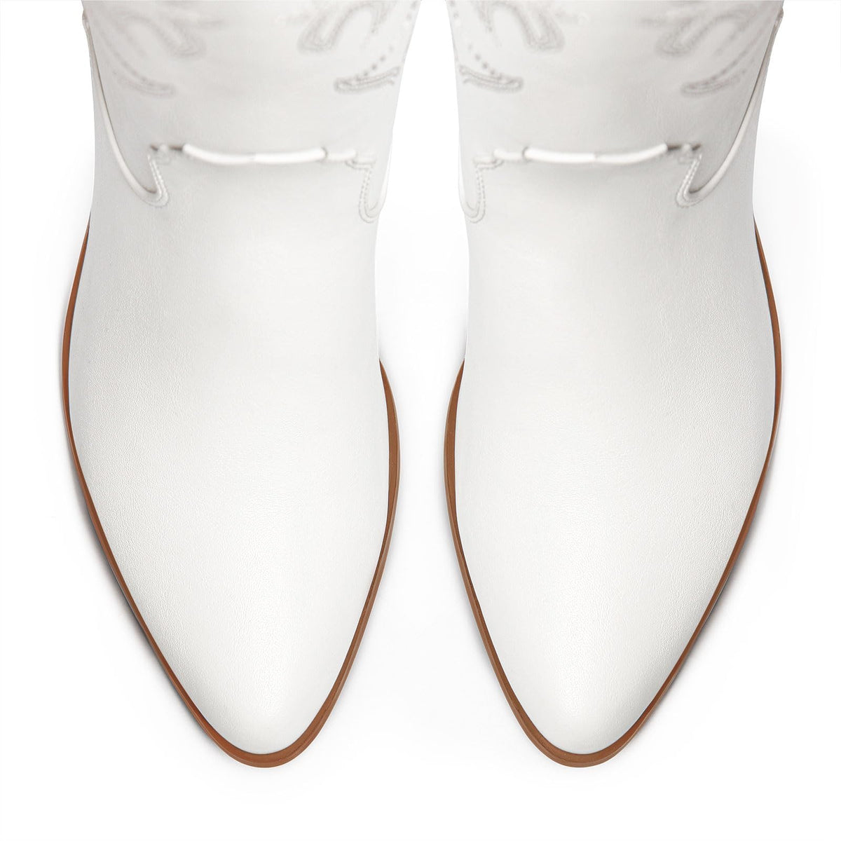 Ouepiano White Cowgirl Boots Women Cowboy Knee High Tall Boots Chunky Heel Pointed Toe Pull-On Western Wide Calf Boats Country Fashion (White, Size 8)