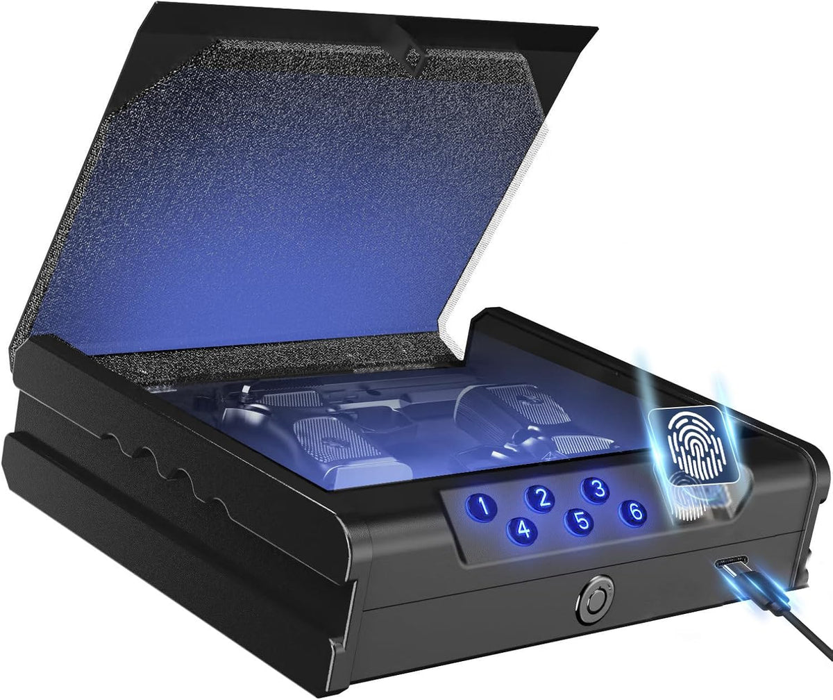 VORanex Gun Safe - Quick-Access Handgun Safe for 2 Pistols with Fingerprint & Passcode | Voice Prompt Feature
