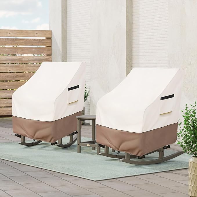 Outdoor Rocking Chair Cover 2 Pack,Heavy Duty Waterproof Patio Rocking Chairs Cover for 27" W x 34" D x 45" H Presidential Rocking Chair,Beige