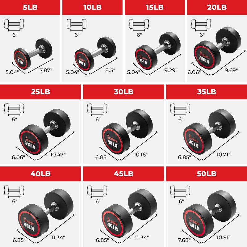 Sunny Health & Fitness Premium Polyurethane Commercial Grade Round Dumbbells with Diamond Knurled Handle, Durable Strength Training Equipment for Home Gym, 35-Pound (Single) - SF-DB02-35
