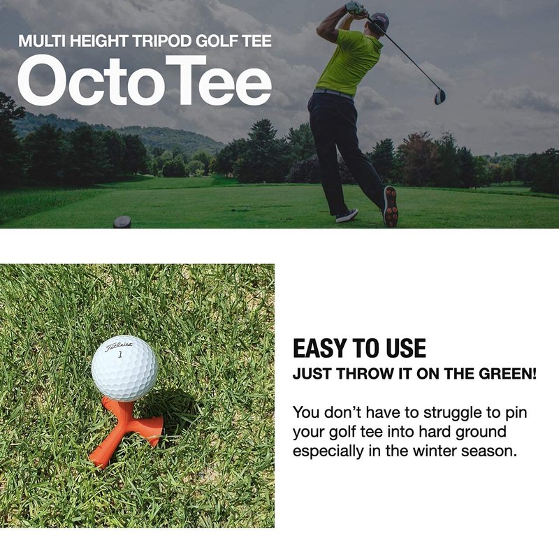 OctoTee, unisex-adult Flexible Tripod Colorful Rubber Golf Tee with Multi Height, Pack of 2