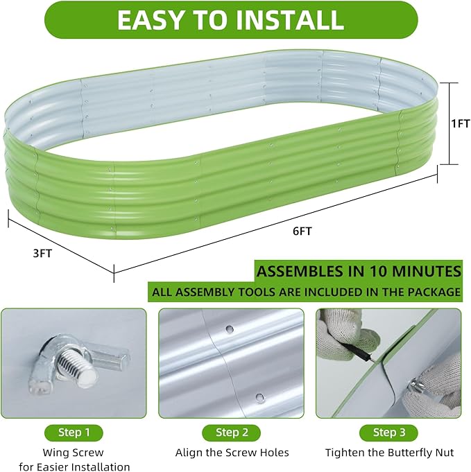 Galvanized Raised Garden Bed, 6x3x1 FT Thickening Planter Boxes Outdoor, Raised Beds for Gardening, Easy Assembly Large Garden Bed for Vegetables, Fruits, Flowers (Green, 2-Pack)
