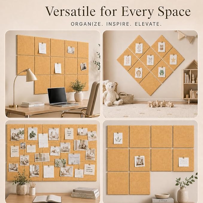 Large Cork Boards for Walls – 36" x 24" Self Adhesive Felt Wall Tiles